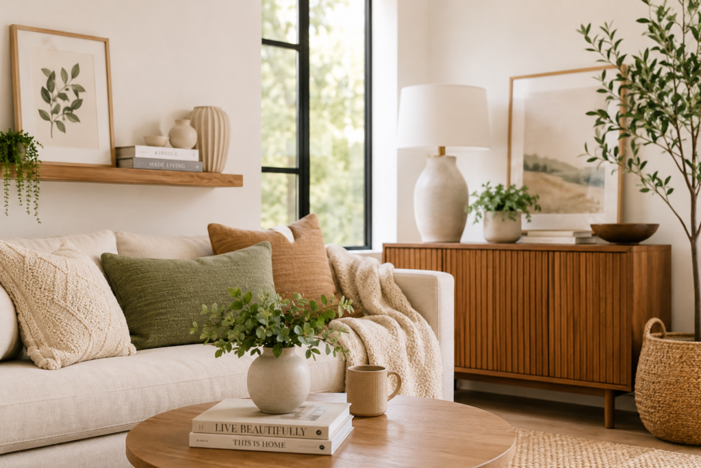 Modern cozy living room with Scandinavian-inspired home decor