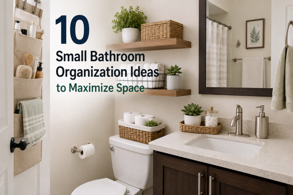Small bathroom organization ideas with shelves, baskets, vanity storage, and space-saving solutions