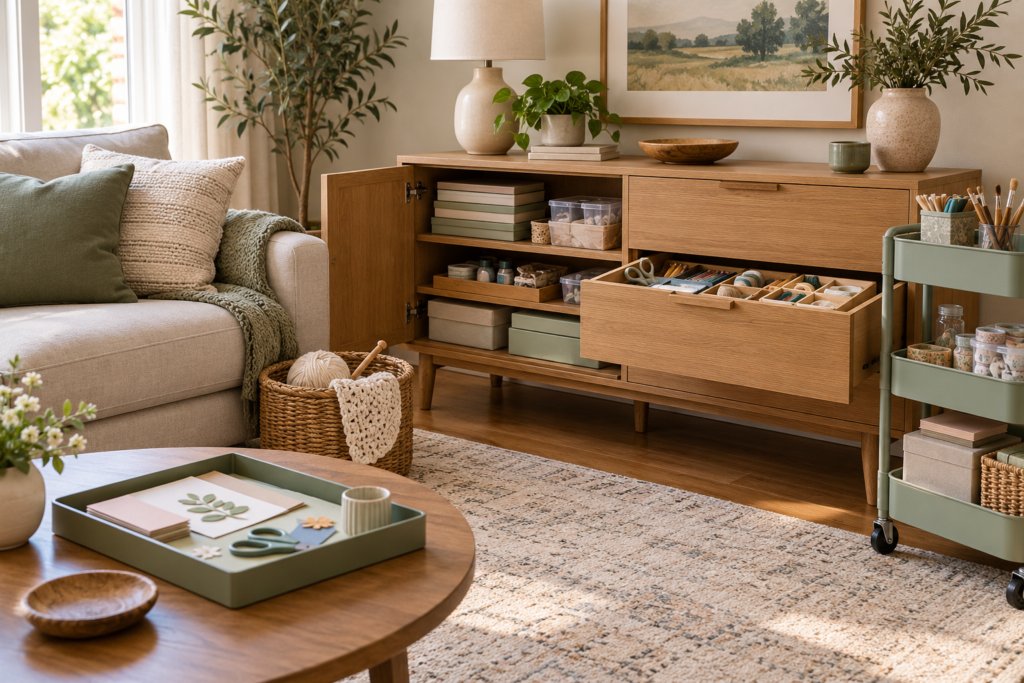 8 Practical Living Room Craft Supply Storage Ideas