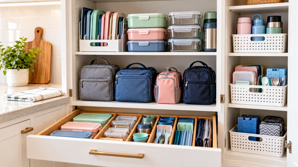 9 Practical Kitchen Lunch Box Storage Ideas for Organized Cabinets