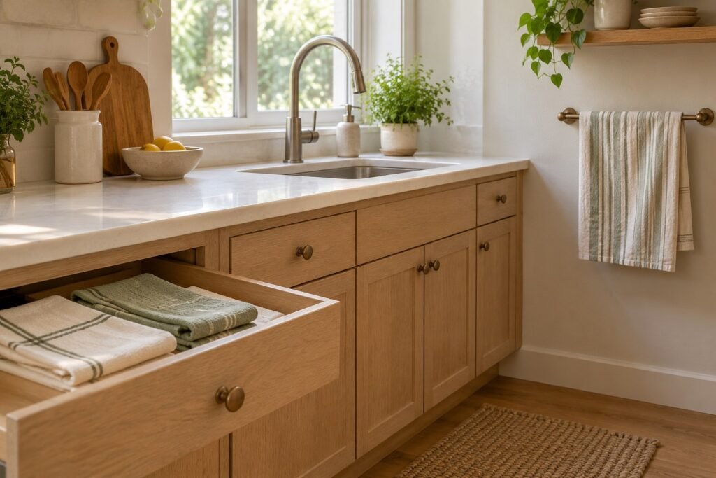 8 Smart Kitchen Dish Towel Storage Ideas for a Cleaner Sink Zone
